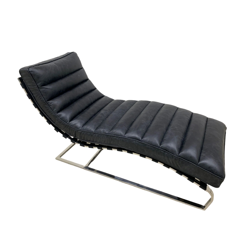 Crafters and Weavers Plano Channeled Leather Chaise Lounge in Slate Leather