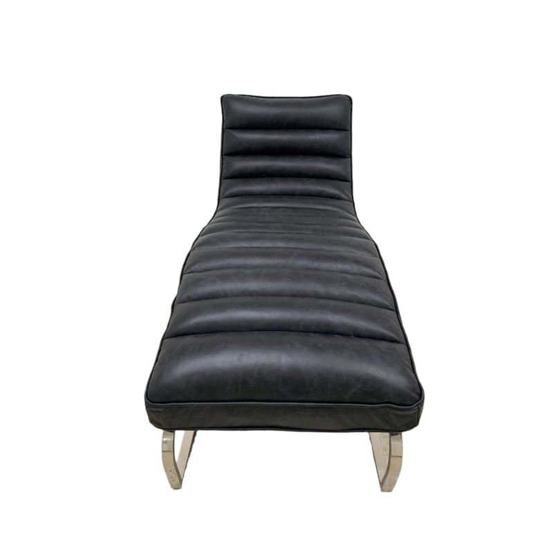 Crafters and Weavers Plano Channeled Leather Chaise Lounge in Slate Leather