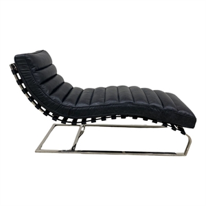 Crafters and Weavers Plano Channeled Leather Chaise Lounge in Slate Leather