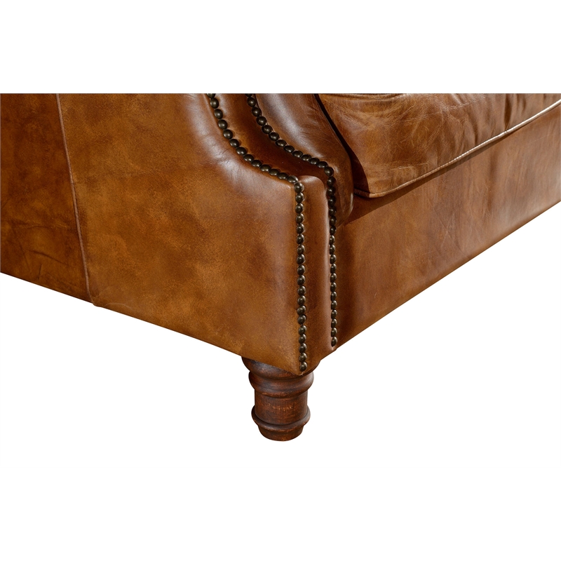 Crafters and Weavers English Rolled Arm Sofa in Light Brown Leather