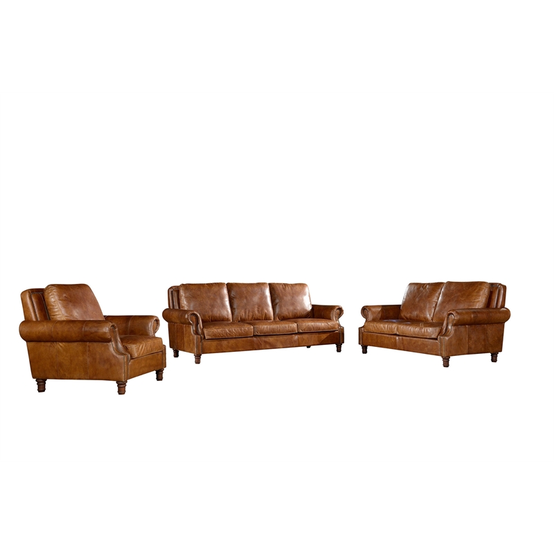 Crafters and Weavers English Rolled Arm Sofa in Light Brown Leather