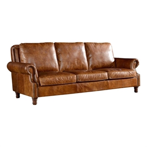 Crafters and Weavers English Rolled Arm Sofa in Light Brown Leather