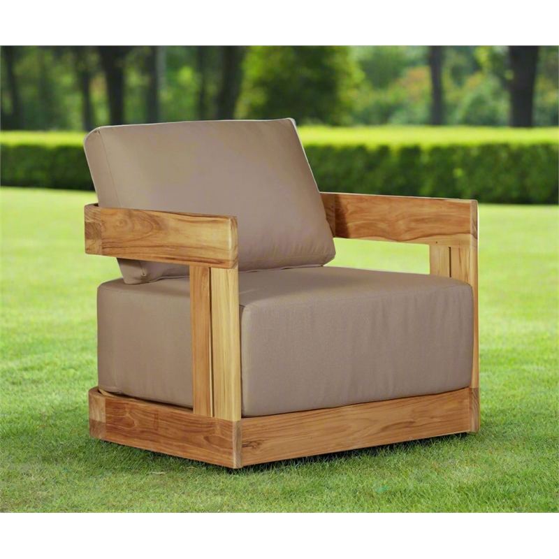 Crafters and Weavers Paradiso Outdoor Solid Teak Wood Revolving Chair in Brown