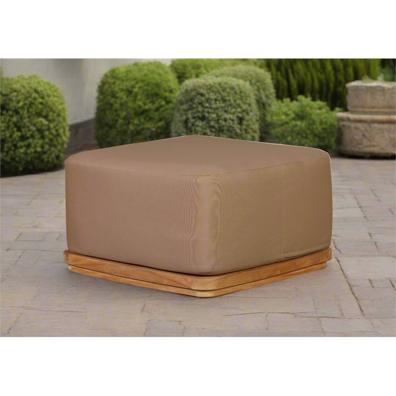 Crafters and Weavers Eclipse Outdoor Solid Teak Wood Ottoman in Light Brown