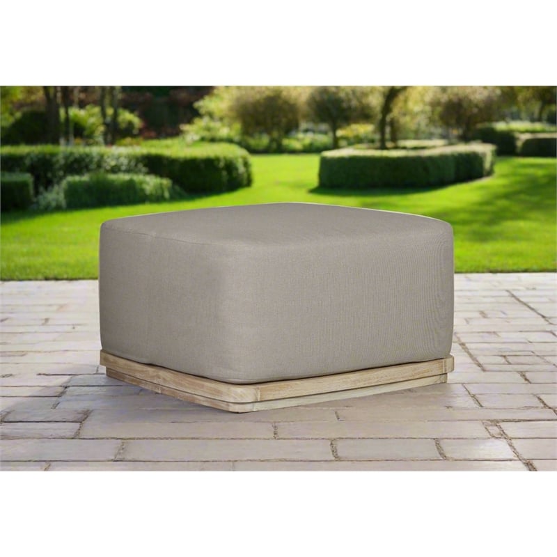 Crafters and Weavers Eclipse Outdoor Solid Teak Wood Ottoman Natural Look - Gray
