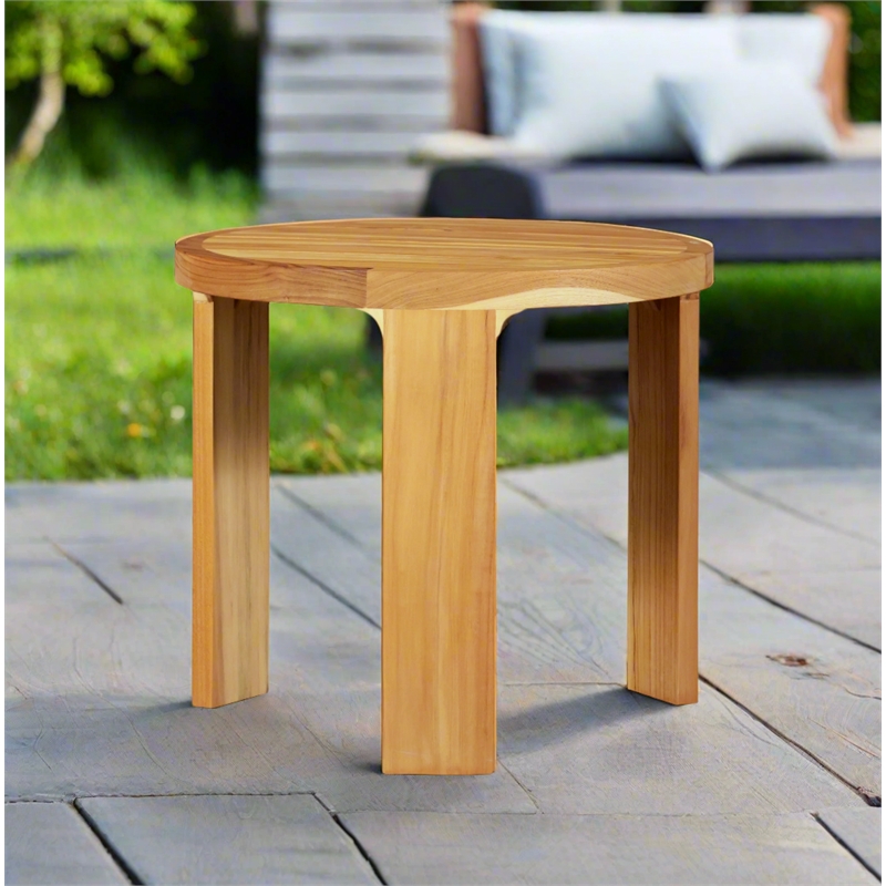Crafters and Weavers Eclipse Outdoor Solid Teak Wood End Table in Natural