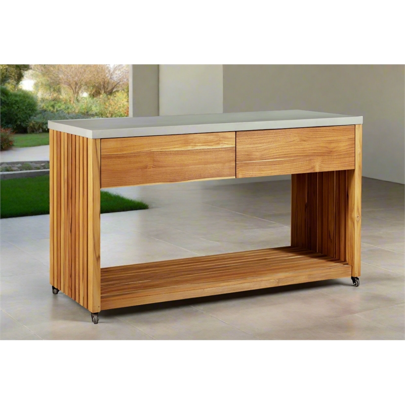 Crafters and Weavers Eclipse Outdoor Solid Teak Wood Kitchen Island in Natural