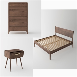 Crafters and Weavers Isabella Mid Century Solid Black Walnut King Bedroom Set