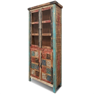 Crafters and Weavers 34&quot La Boca Carved China Cabinet in Multi Color