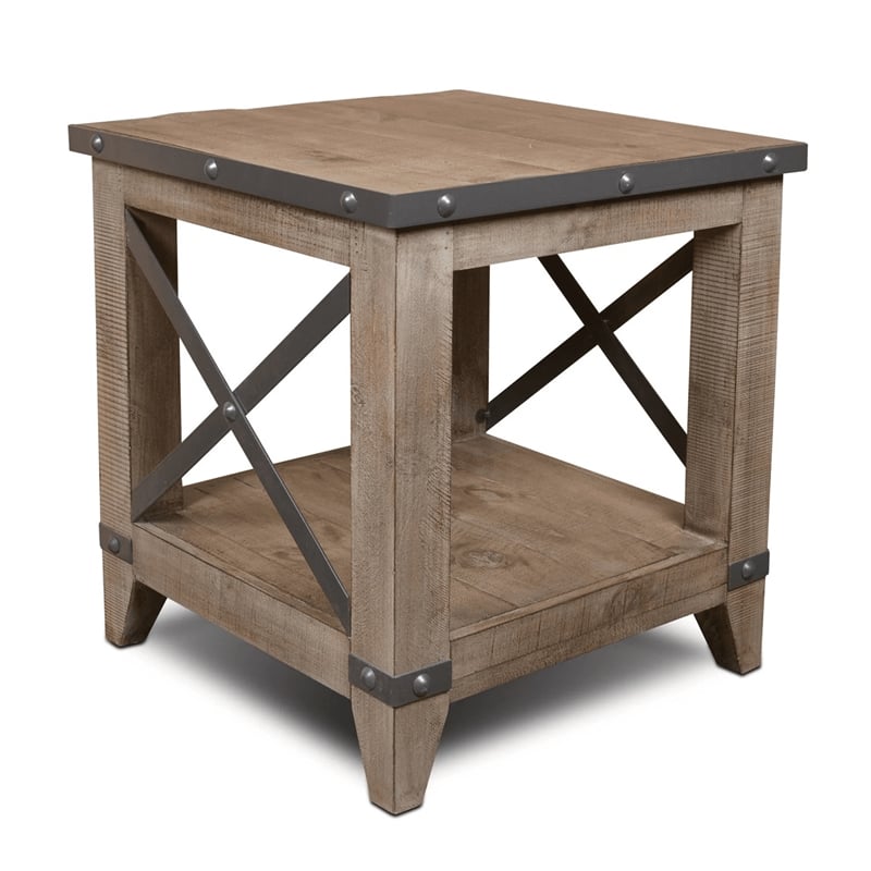 Crafters and Weavers Larson Cross Bar Open End Table in Grey (Set of 2)