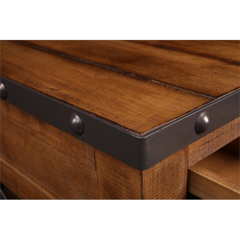 Crafters and Weavers Larson Solid Pine Wood 1 Drawer Side Table in Brown