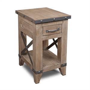 Crafters and Weavers Larson Solid Pine Wood 1 Drawer Side Table in Grey