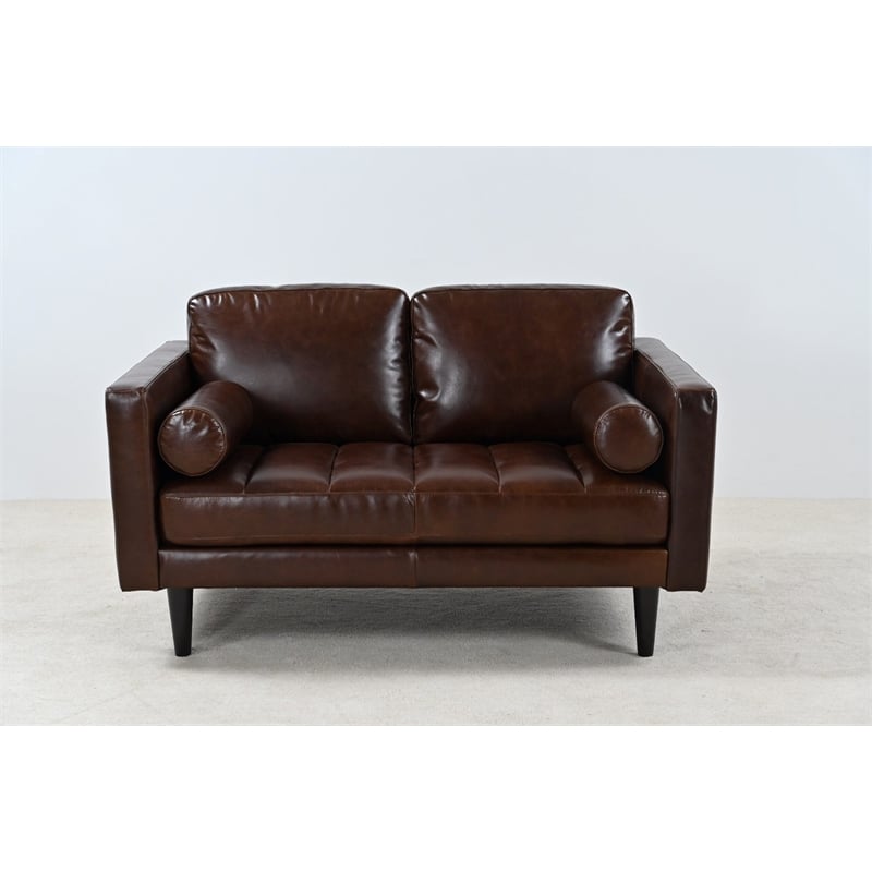 Crafters and Weavers  Philippe Top Grain Leather Love Seat in Chocolate Brown