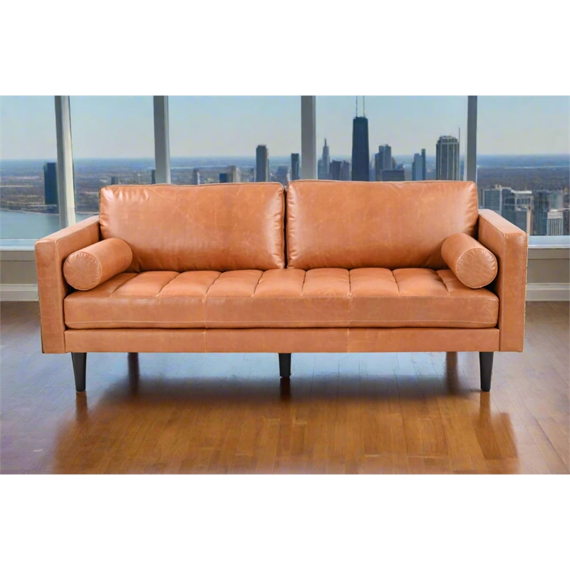 Crafters and Weavers Philippe Top Grain Leather Sofa in Tan