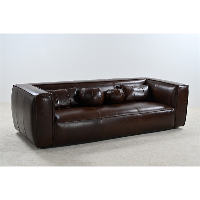 Crafters and Weavers Genavive Top Grain Leather Sofa in Brown