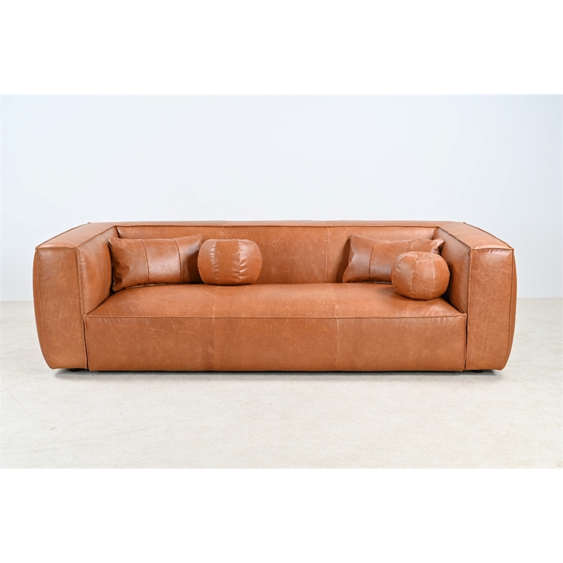 Crafters and Weavers Genavive Top Grain Leather Sofa in Tan
