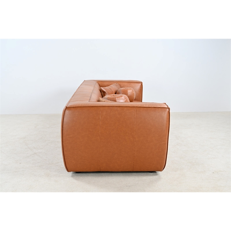 Crafters and Weavers Genavive Top Grain Leather Sofa in Tan