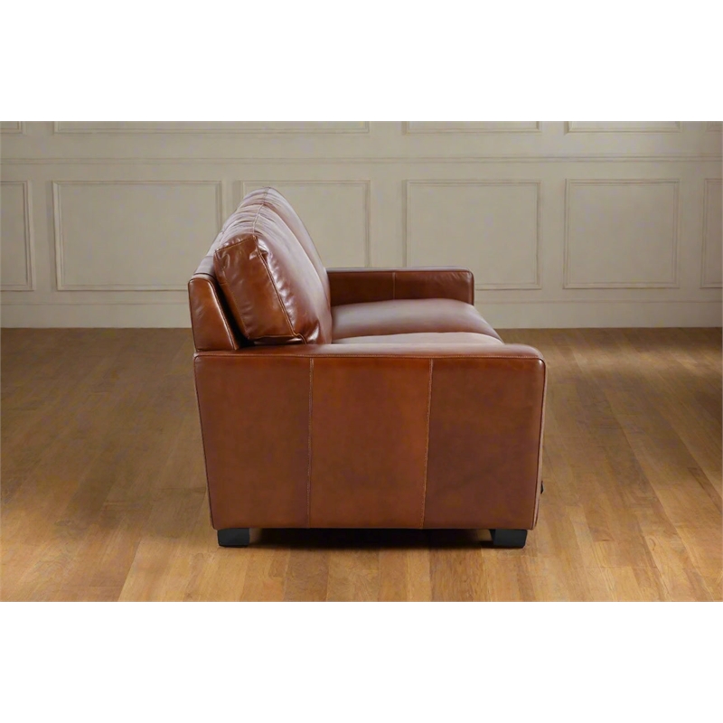 Crafters and Weavers Claudette Top Grain Leather Love Seat in Chestnut