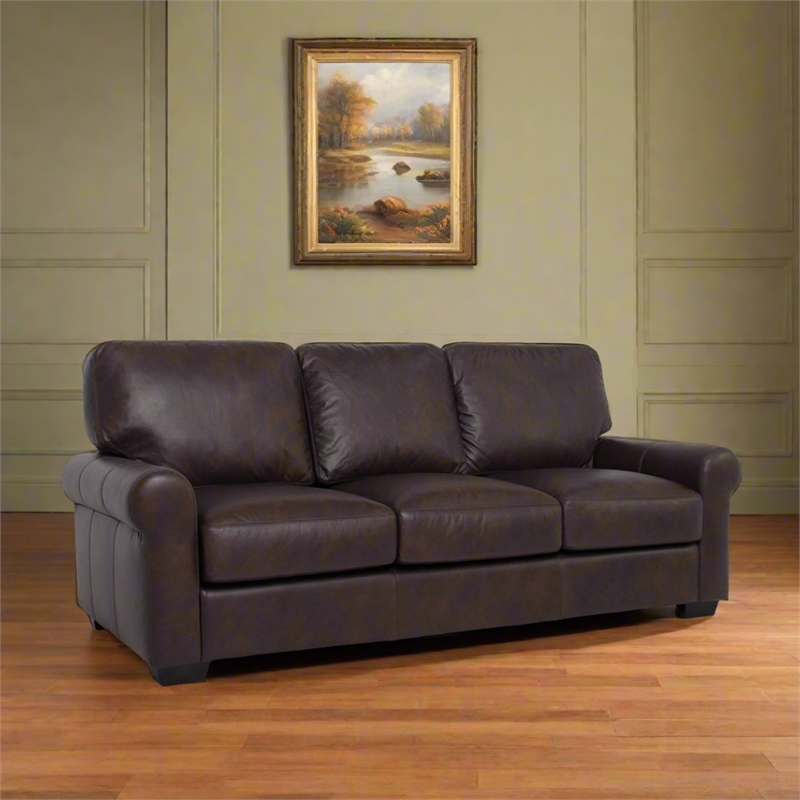 Crafters and Weavers Florentine Top Grain Leather Sofa in Brown