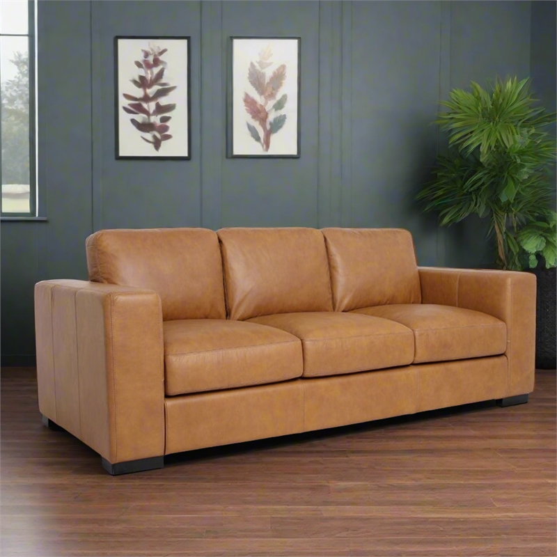 Crafters and Weavers Argento Top Grain Leather Sofa in Tan
