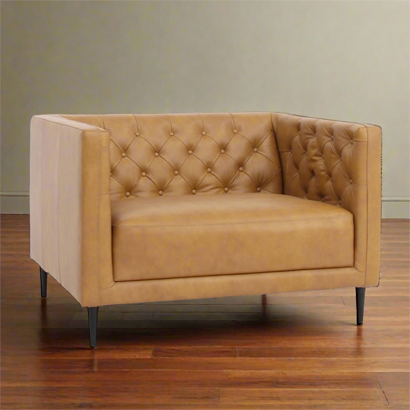 Crafters and Weavers Lucius Top Grain Leather 1.5 Arm Chair in Tan