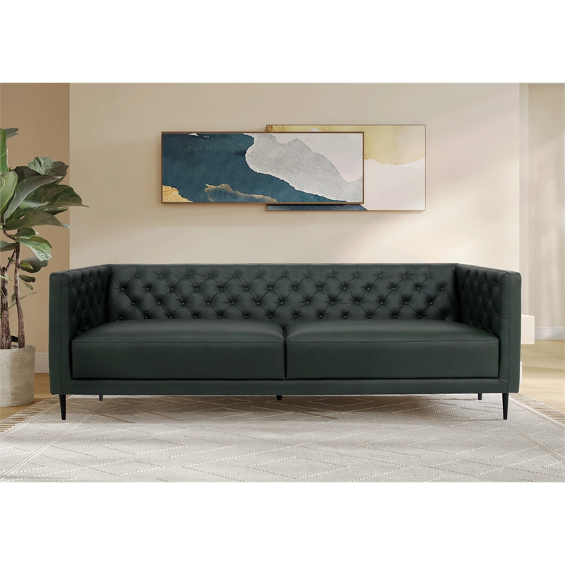 Crafters and Weavers Lucius Top Grain Leather Sofa in Green