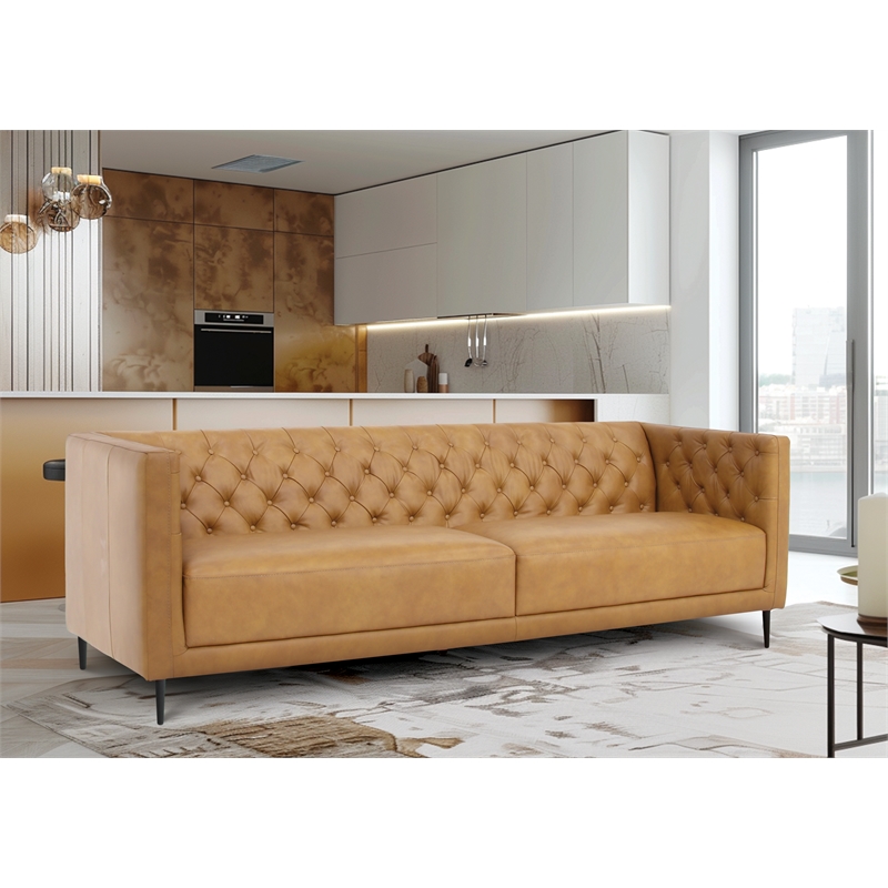 Crafters and Weavers Lucius Top Grain Leather Sofa in Tan