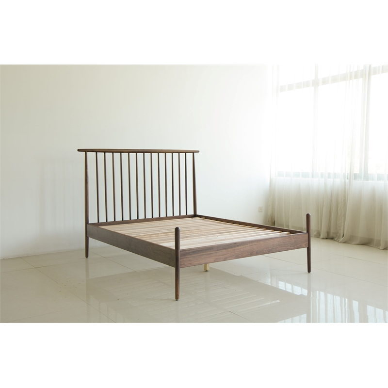 Crafters and Weavers Midcentury Queen Bed with Two nightstands - Black Walnut