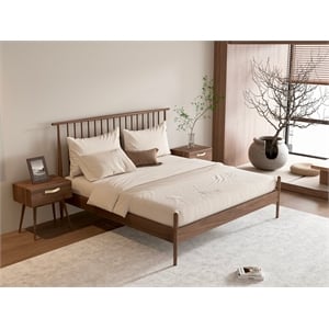 Crafters and Weavers Midcentury King Bed with Two nightstands - Black Walnut