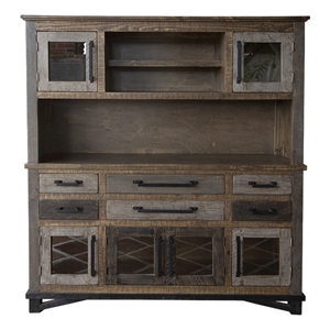 Crafters and Weavers Greenview Rustic Farmhouse Loft Sideboard / Hutch in Brown