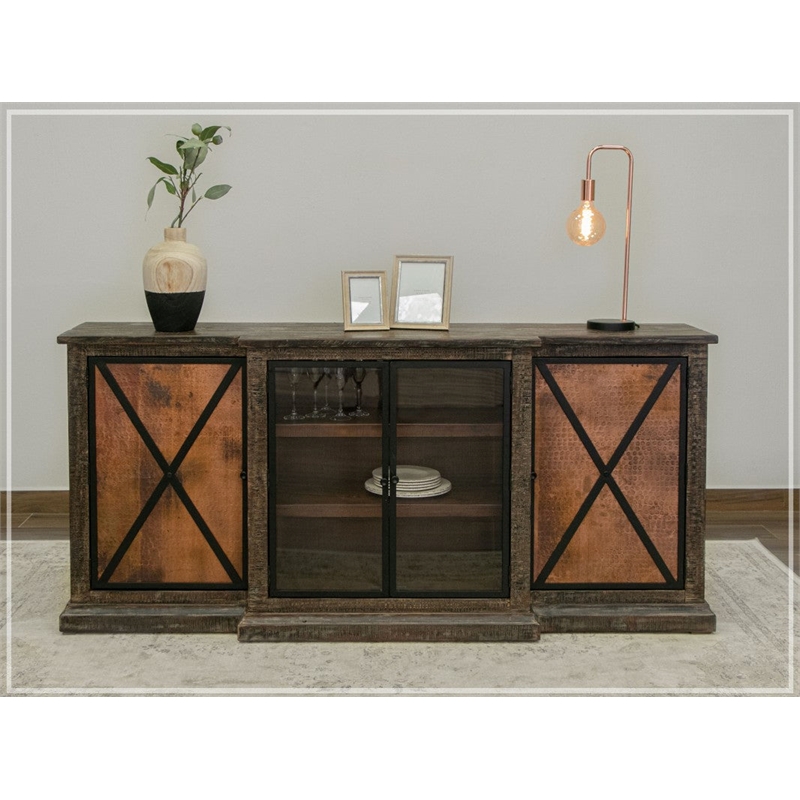 Crafters and Weavers Mystic Solid Wood & Copper Sideboard/Console in Multi-Color
