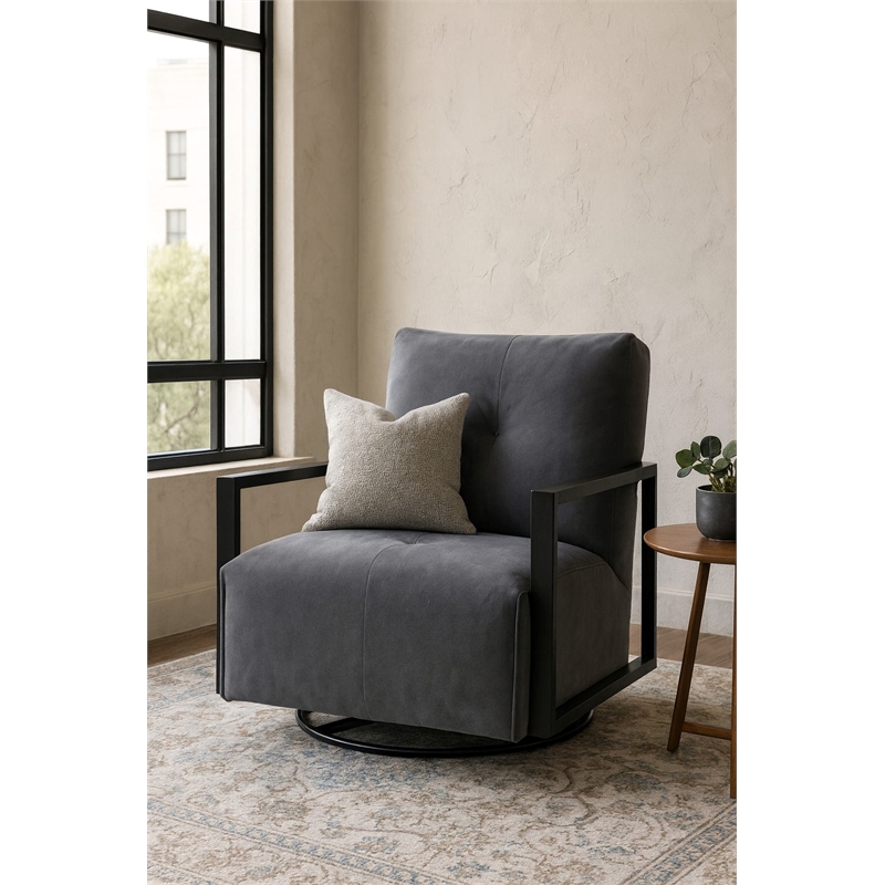 Crafters and Weavers Linea Collection Modern Swivel Arm Chair in Gray