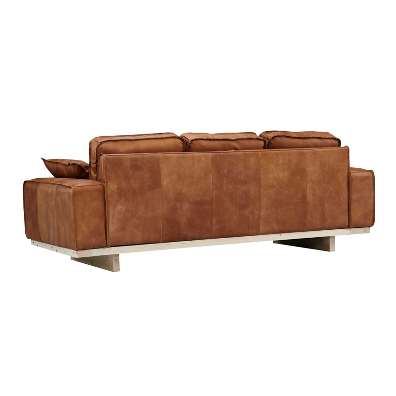Crafters and Weavers Wainscot Top Grain Leather Sofa in Light Chestnut