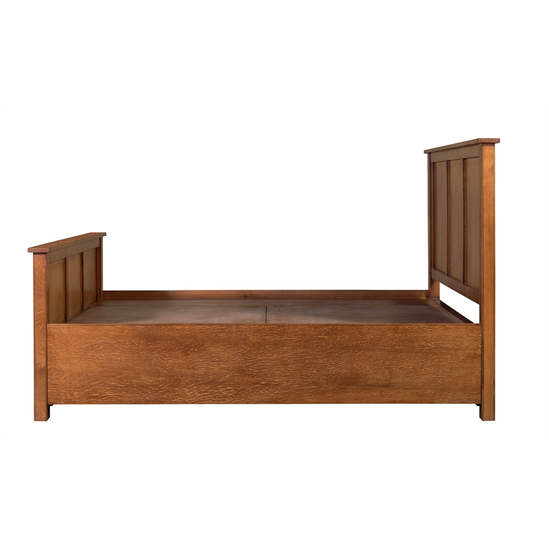 Crafters and Weavers Mission Oak Storage Panel Queen Bed w/ 3 Drawers in Walnut