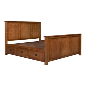 Crafters and Weavers Mission Oak Storage Panel Queen Bed w/ 3 Drawers in Walnut