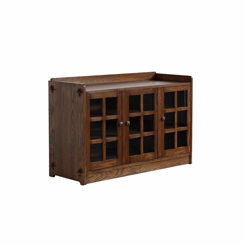 Crafters and Weavers Mission Oak 3 Door Console in Walnut