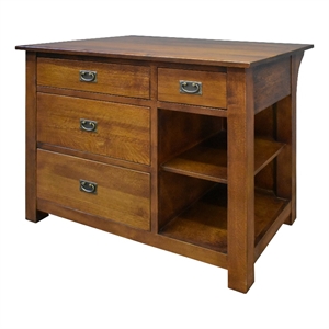 Crafters and Weavers 45&quot Wide Mission 4 Drawer Oak Kitchen Island in Cherry