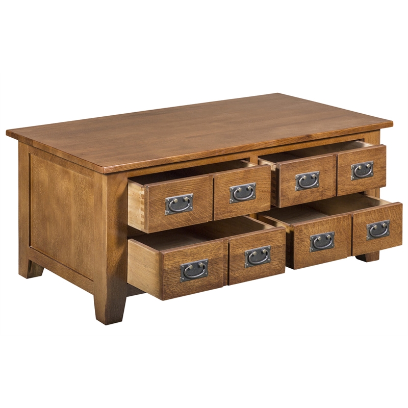Crafters and Weavers Mission 8 Drawer Coffee Table in Cherry