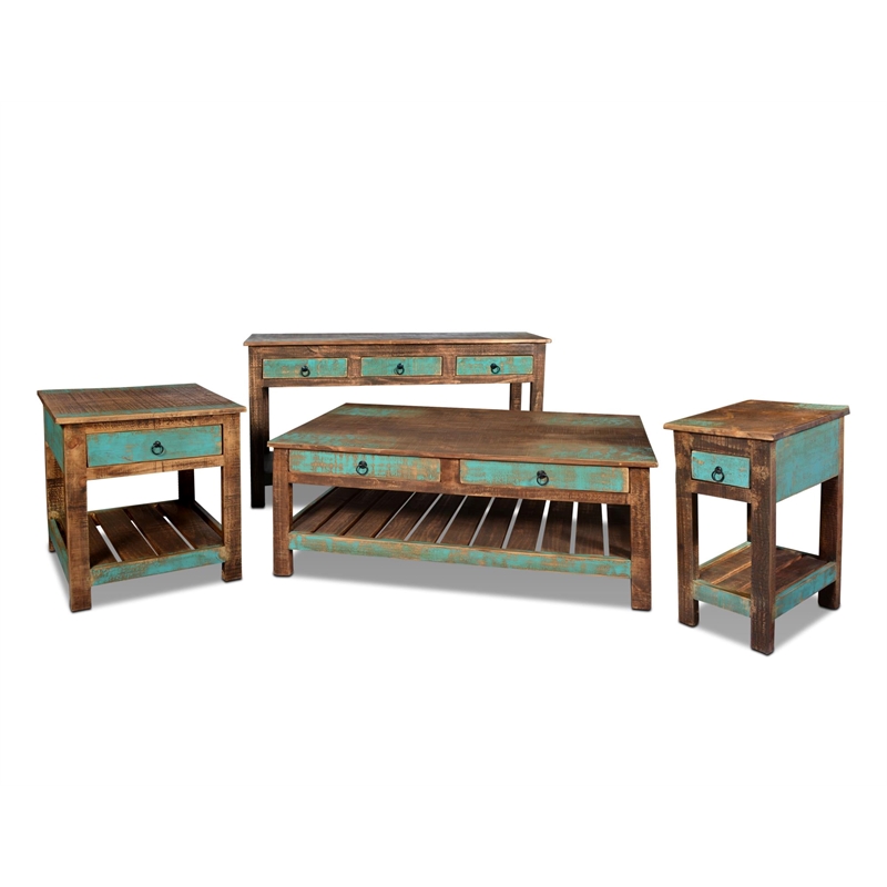 Crafters and Weavers La Boca Blue Side Table in Multi-Color