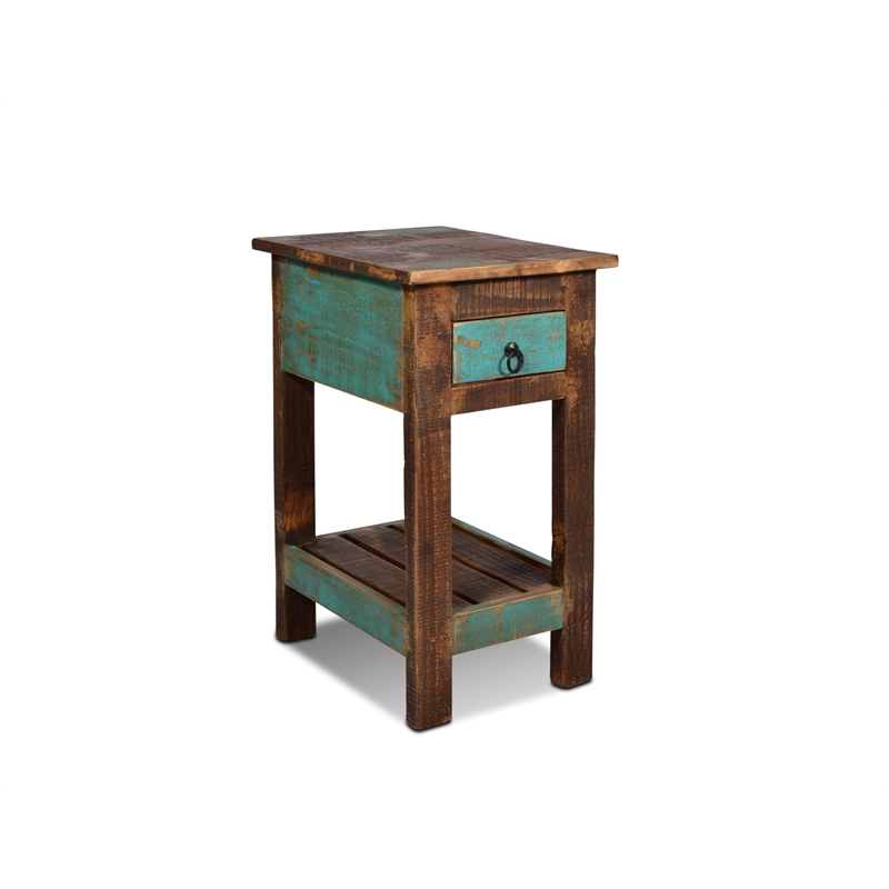 Crafters and Weavers La Boca Blue Side Table in Multi-Color