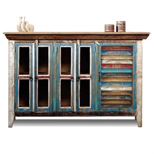 Crafters and Weavers 55&quot La Boca Sideboard with Glass Doors in Multi-Color