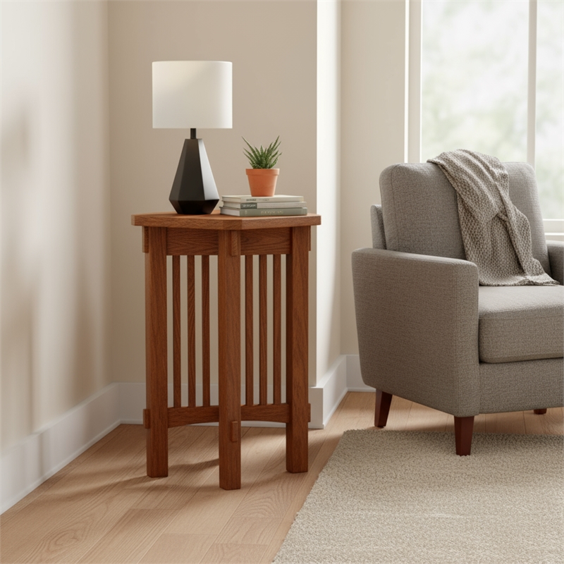 Crafters and Weavers Mission Spindle Side Table / Plant Stand in Walnut