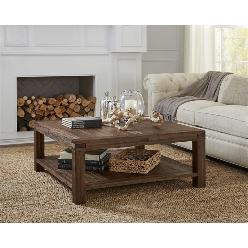Crafters and Weavers Livingston Acacia Wood Square Coffee Table - Graphite/Black