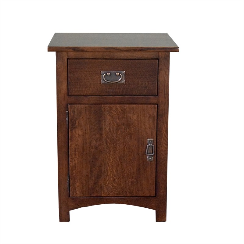 Crafters and Weavers Mission Quarter Sawn Oak 1 Door Drawer Nightstand in Walnut