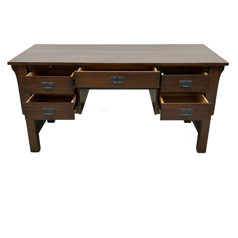 Crafters and Weavers Mission Quarter Sawn Oak 5 Drawer Desk in Walnut