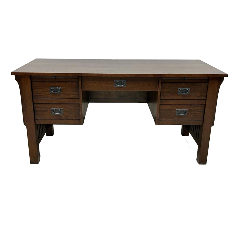 Crafters and Weavers Mission Quarter Sawn Oak 5 Drawer Desk in Walnut