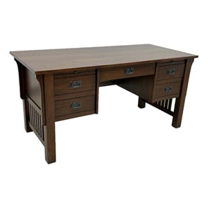 Crafters and Weavers Mission Quarter Sawn Oak 5 Drawer Desk in Walnut