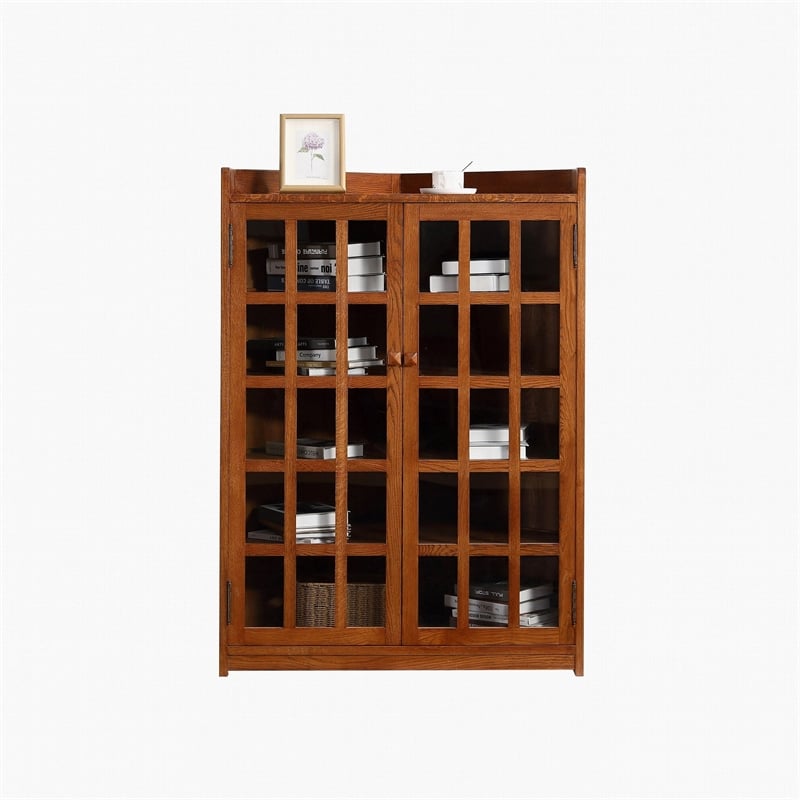 Crafters and Weavers Mission Oak Corner Bookcase / Cabinet in Cherry/Light Brown