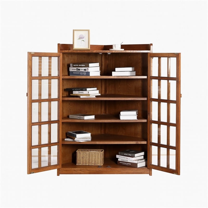Crafters and Weavers Mission Oak Corner Bookcase / Cabinet in Cherry/Light Brown