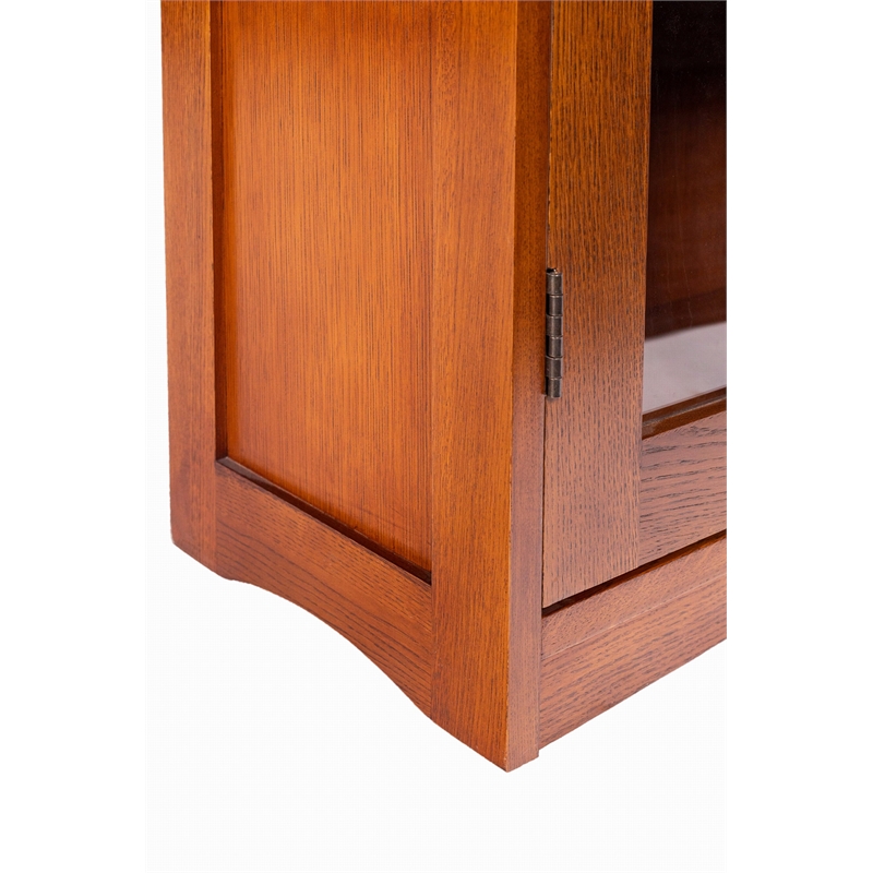 Crafters and Weavers Mission Leaded Glass Bookcase with Lock & Key in Walnut